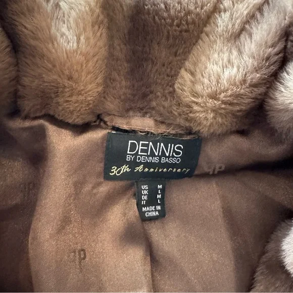 DENNIS by Denis Basso Faux Fur Brown Coat size m - Picture 3 of 5